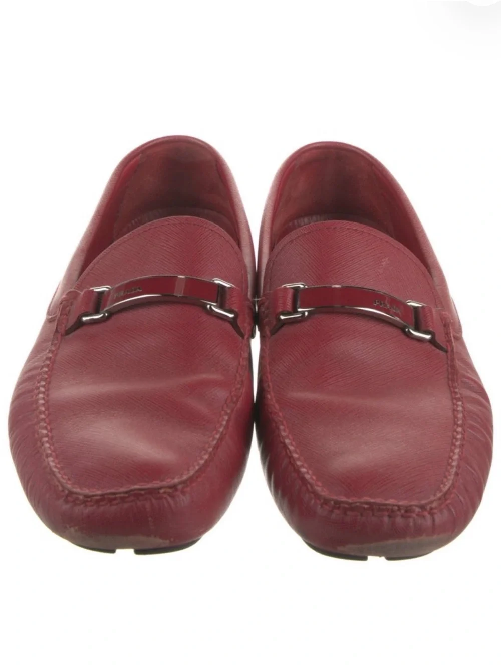 Prada Burgundy Leather Driving Loafer with Metal Bit
